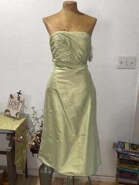 NWT $290 JIM HJELM Green Shantung Silk Strapless Spaghetti 8 Cocktail Party